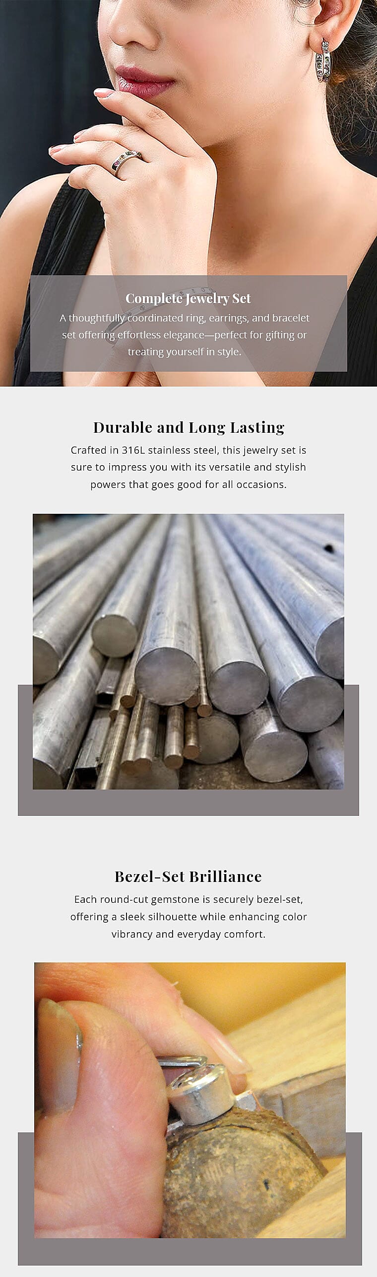 Multi-Tourmaline 2.85 ctw Band Ring , Earrings and Bangle Bracelet (7.25 In) in Stainless Steel Banner