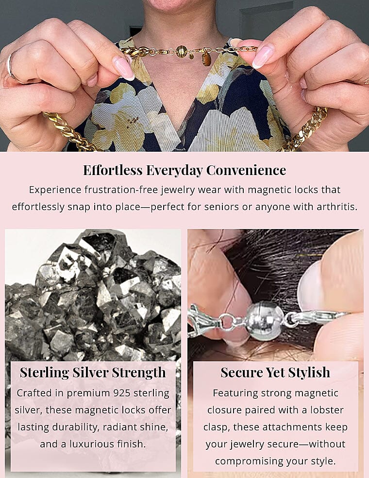 Set of 12 Rhodium Over Sterling Silver 9mm Round Magnetic Lock with Lobster Clasp Banner