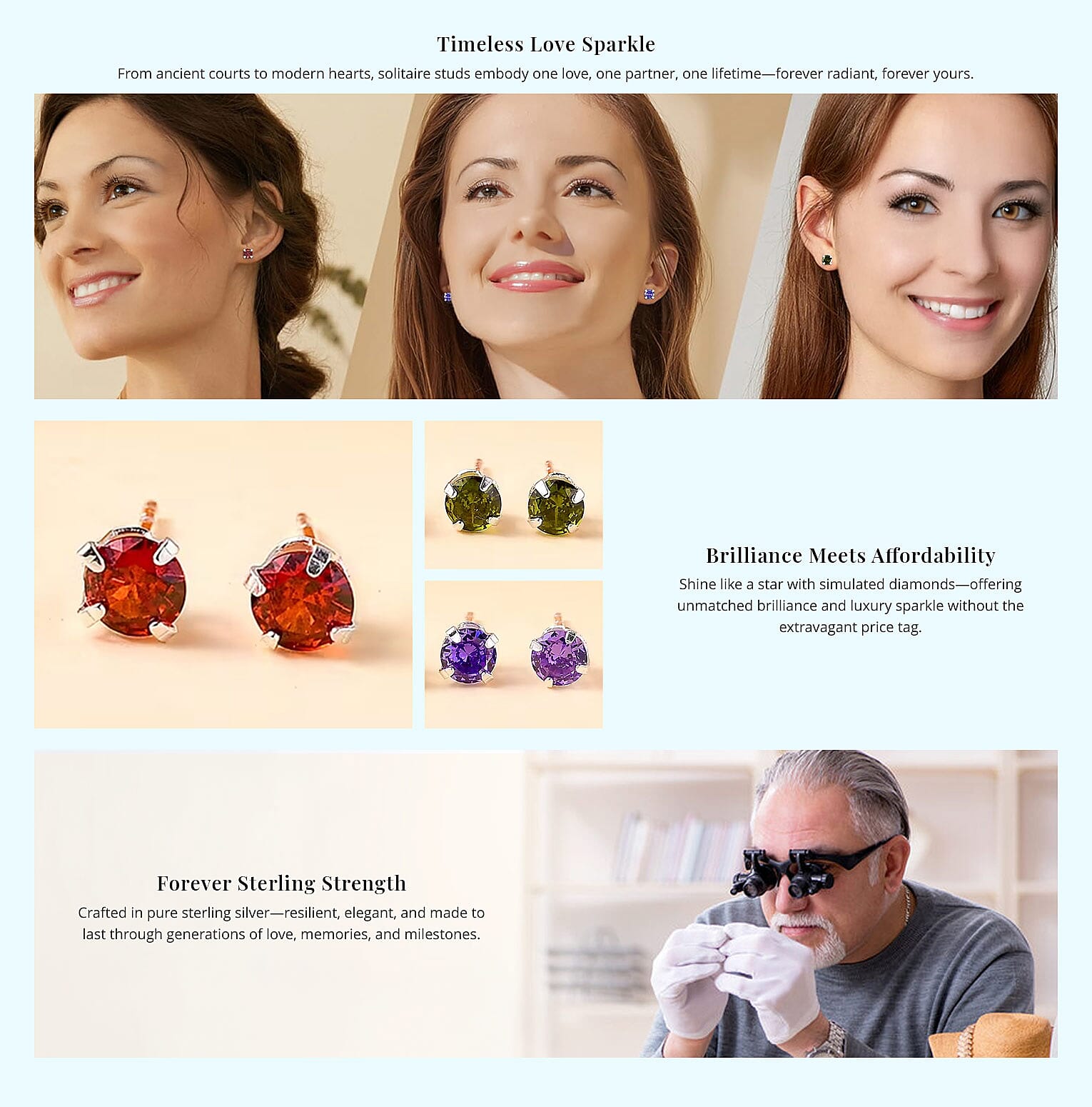 Set of 3 Simulated Purple, Red and Peridot Color Diamond Banner