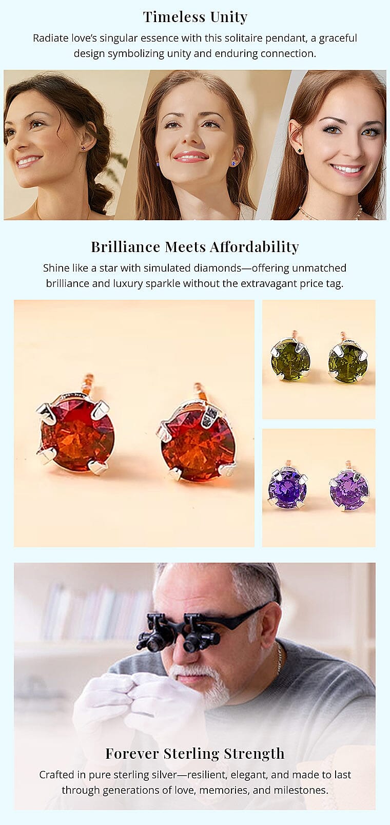 Set of 3 Simulated Purple, Red and Peridot Color Diamond Banner