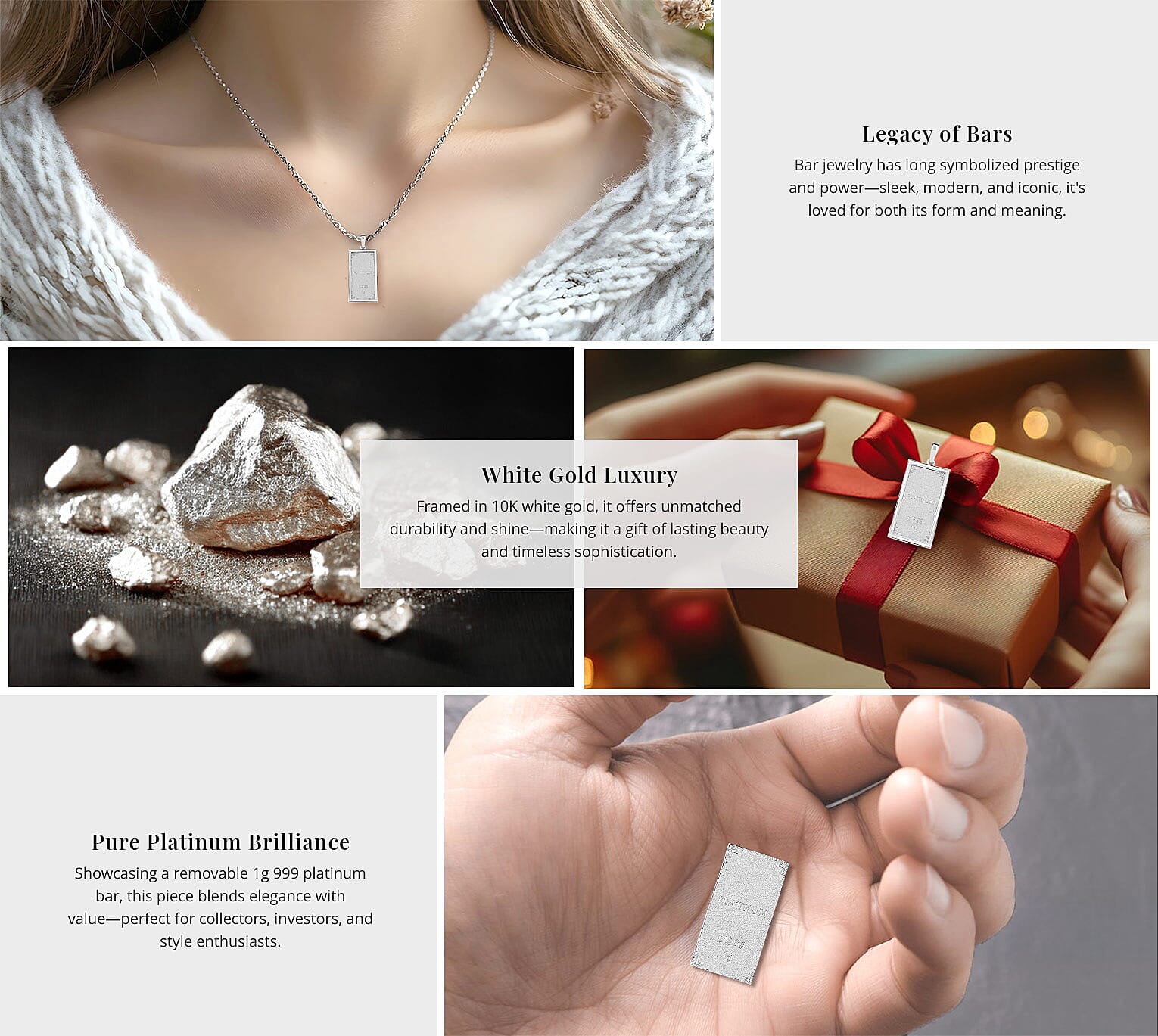 999 Platinum Bar 1g with 10K White Gold 1.55g Pendant without Chain Banner