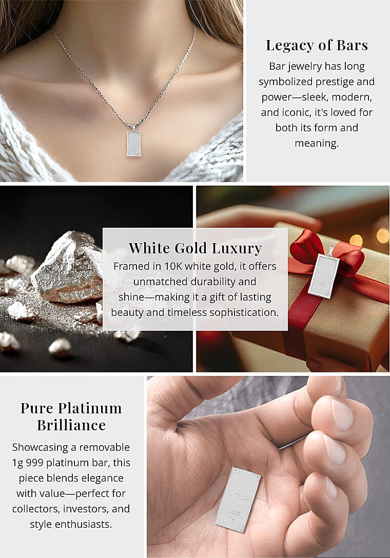 999 Platinum Bar 1g with 10K White Gold 1.55g Pendant without Chain Banner