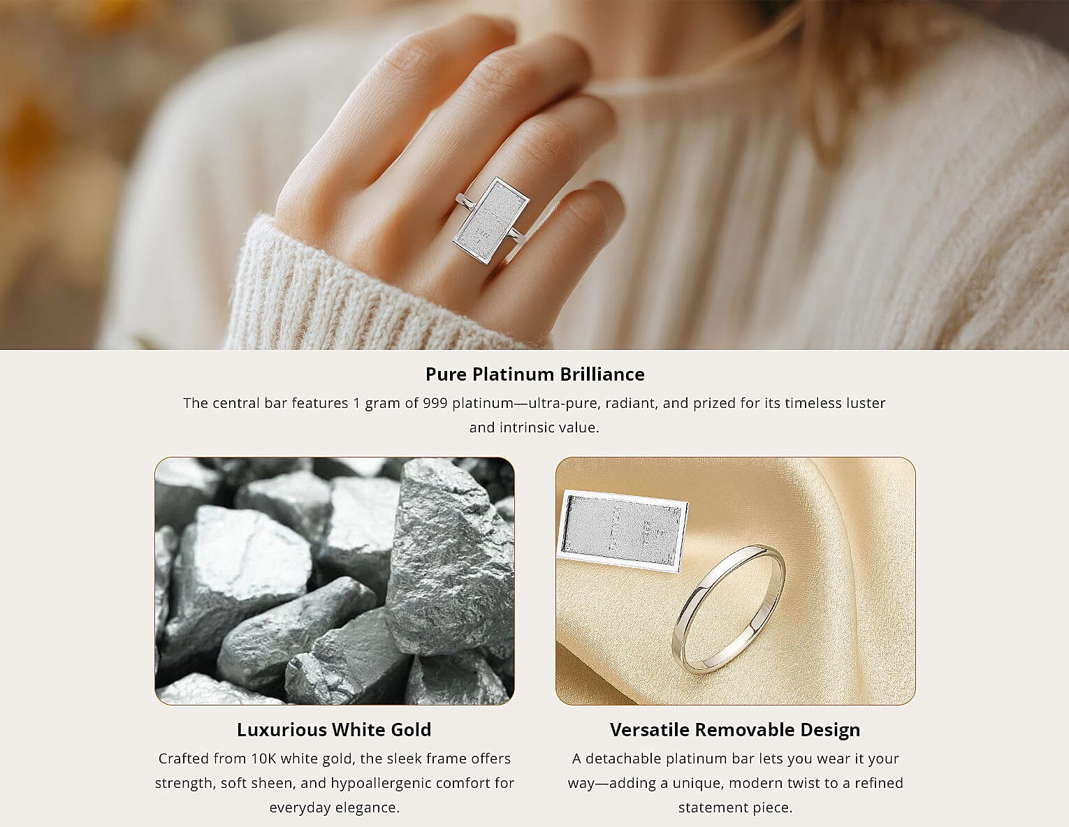 999 Platinum Bar 1g with 10K White Gold2.80g Ring Banner