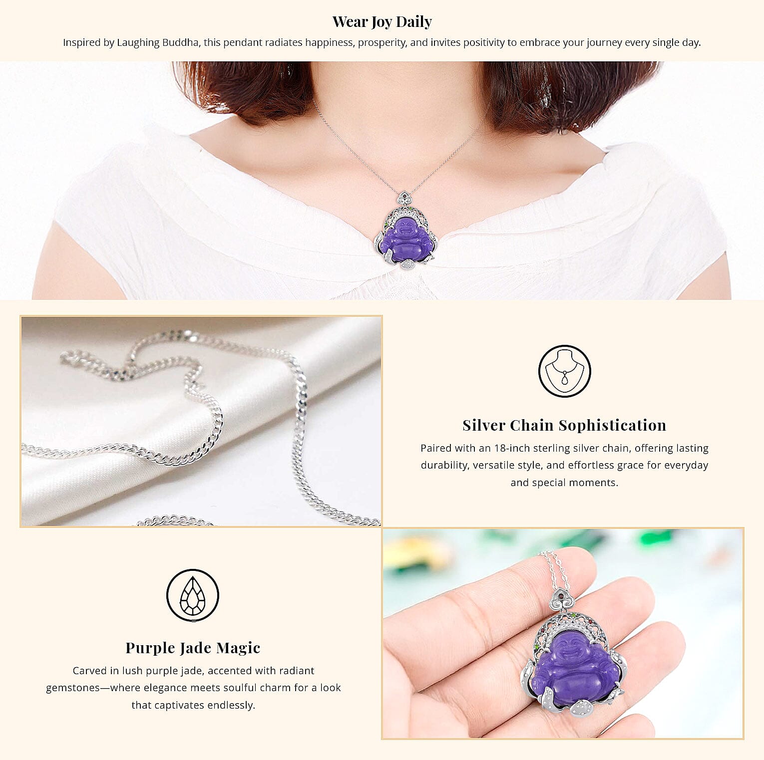 Purple Jade Carved (D) and Multi Gemstone 47.65 ctw Buddha Pendant Necklace Banner