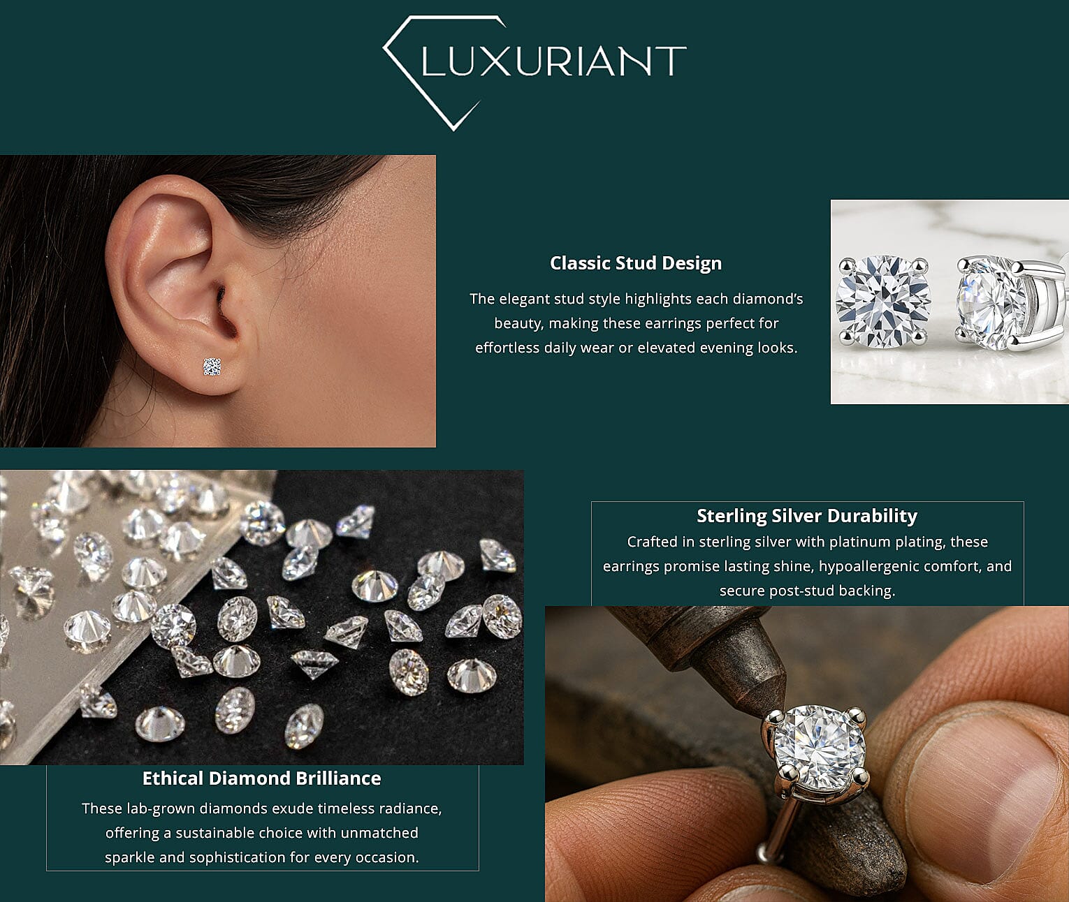 Set of 2 Luxuriant Lab Grown Diamond G-H SI 2.00 ctw Stud Earrings in Platinum Over Sterling Silver Banner