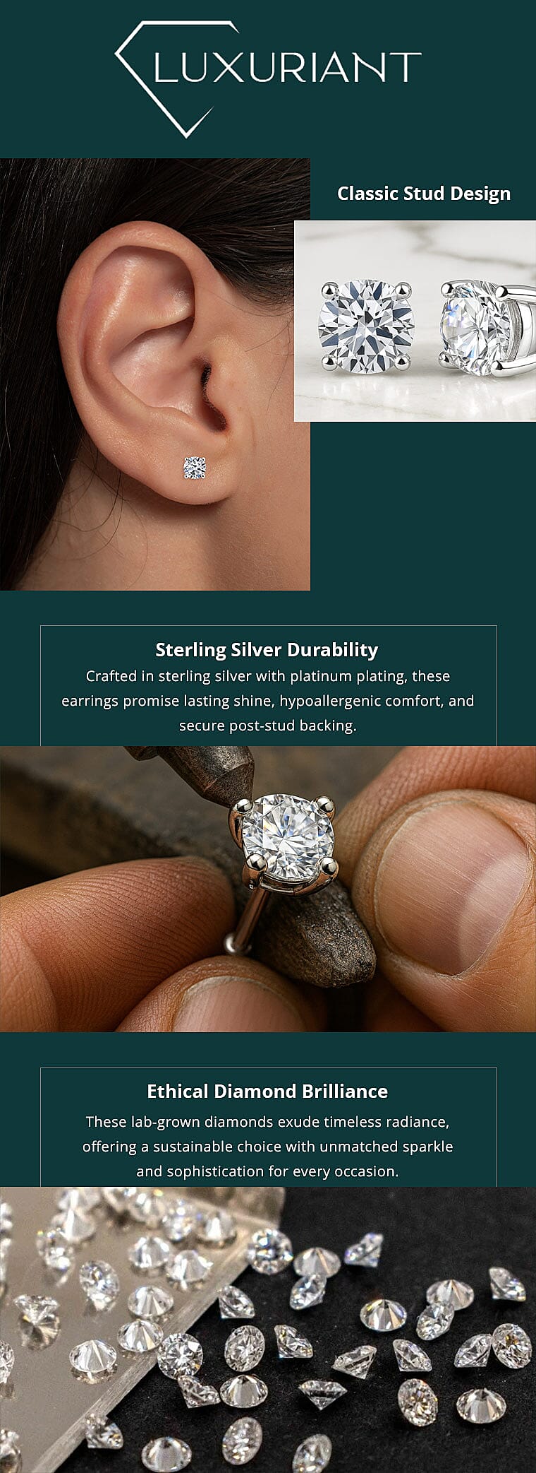 Set of 2 Luxuriant Lab Grown Diamond G-H SI 2.00 ctw Stud Earrings in Platinum Over Sterling Silver Banner