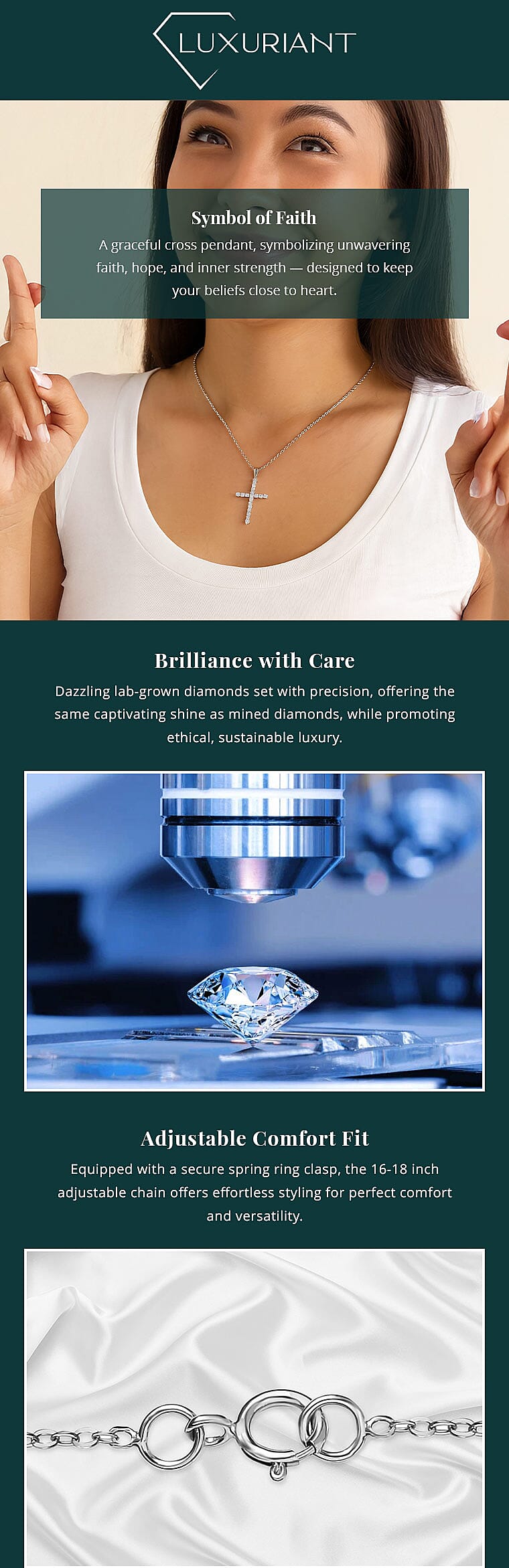 Luxuriant Lab Grown Diamond 0.45 ctw Pendant in 10K White Gold with Stainless Steel Necklace Banner