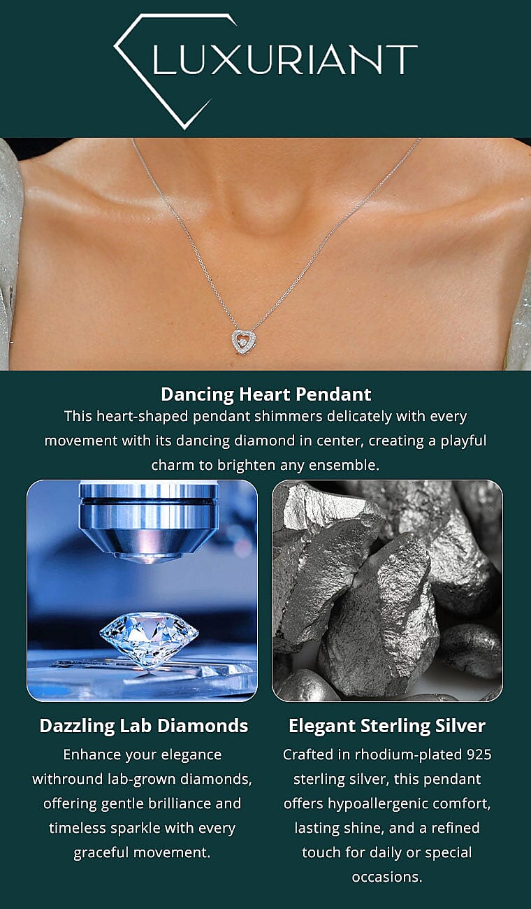 Luxuriant Lab Grown Diamond SI 0.20 ctw Heart Dancing Pendant Necklace in Rhodium Over Sterling Silver 20 Inches Banner
