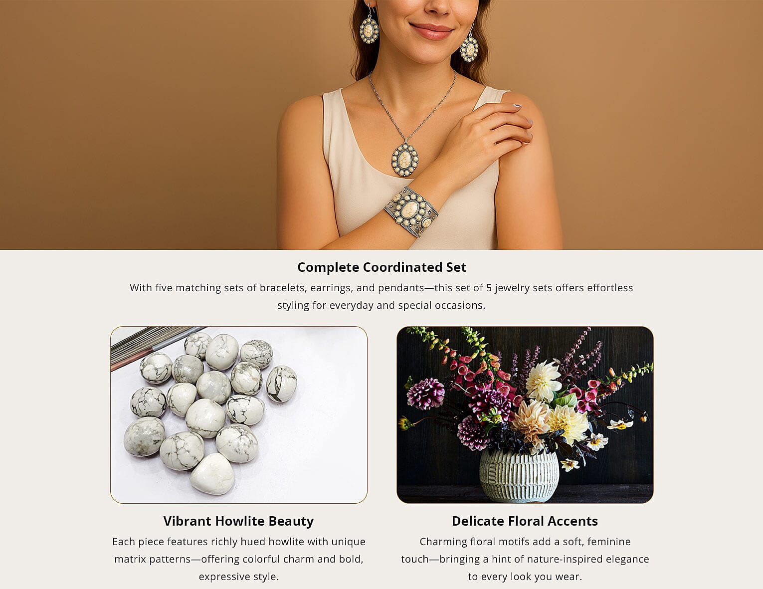 Set of 5 - Constituted Multi Color Howlite 836.00 ctw Floral Cuff Bracelet Banner