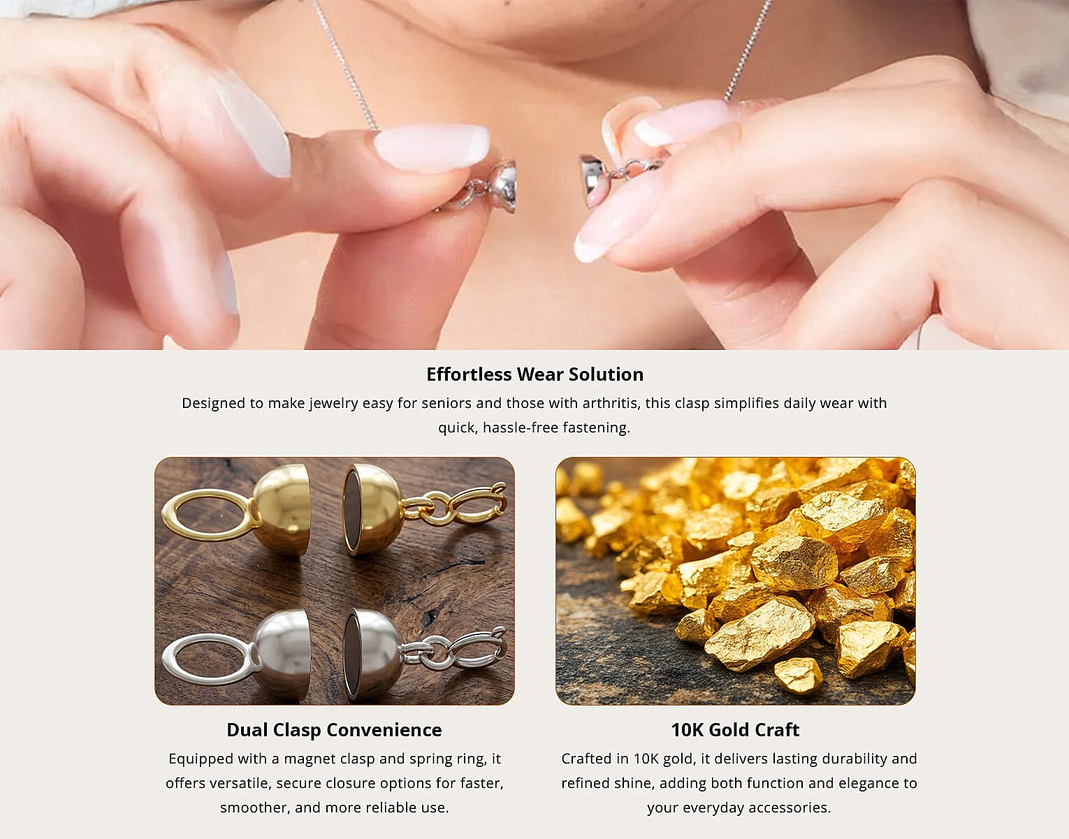 Set of 3 - 10K White and Yellow Solid Gold Magnetic Lock (2.35 g) Banner