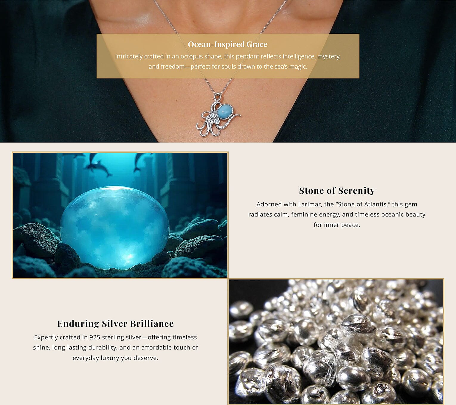 Artisan Crafted Larimar and Betroka Blue Apatite 2.35 ctw Octopus Pendant Necklace in Rhodium Over Sterling Silver 20 Inches Banner