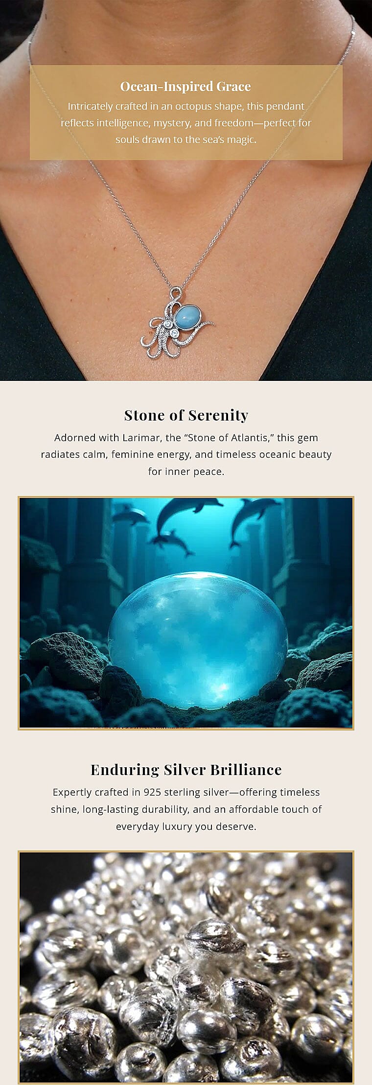 Artisan Crafted Larimar and Betroka Blue Apatite 2.35 ctw Octopus Pendant Necklace in Rhodium Over Sterling Silver 20 Inches Banner