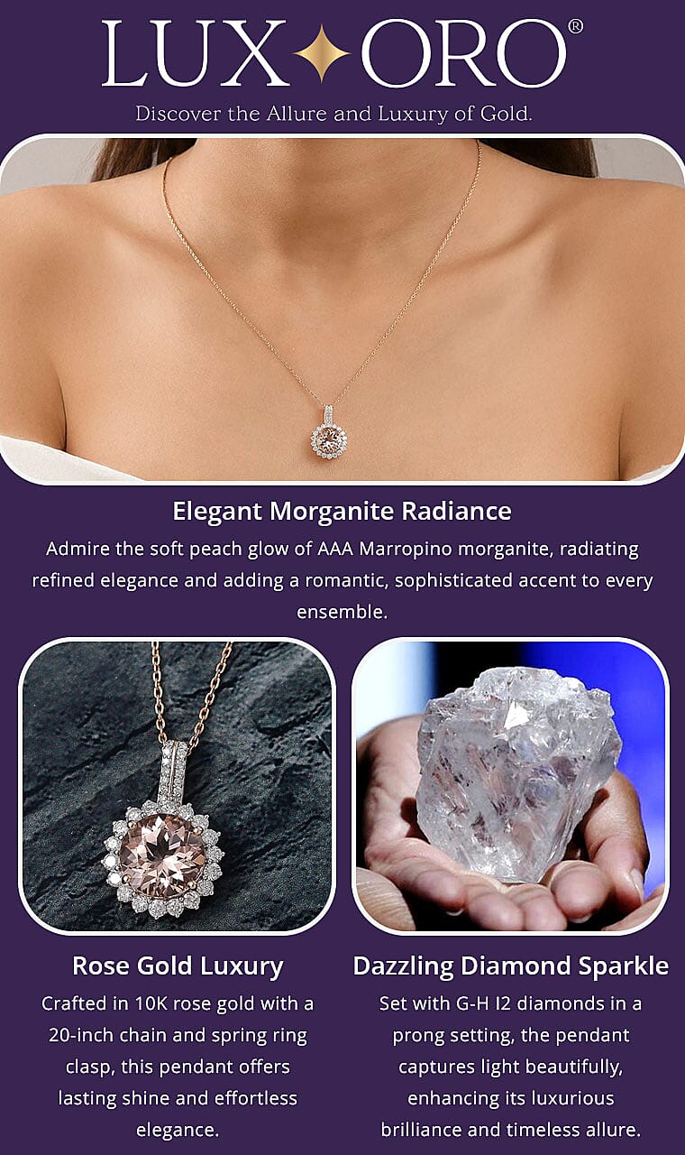 Certified & Appraised Luxoro AAA Marropino Morganite and G-H I2 Diamond 4.02 ctw Pendant Necklace in 10K Rose Gold 20 Inches (Del. in 10-15 Days) Banner