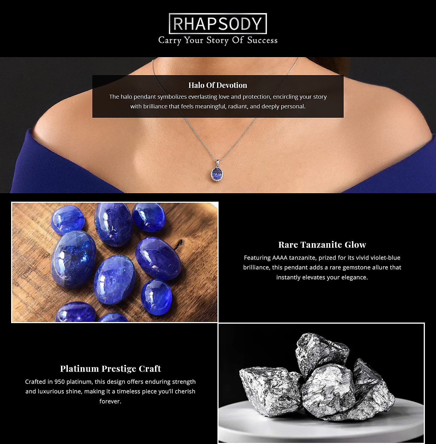 Certified & Appraised Rhapsody AAAA Tanzanite and E-F VS Diamond 3.33 ctw Pendant Necklace in 950 Platinum 20 Inches (Del. in 10-15 Days) Banner