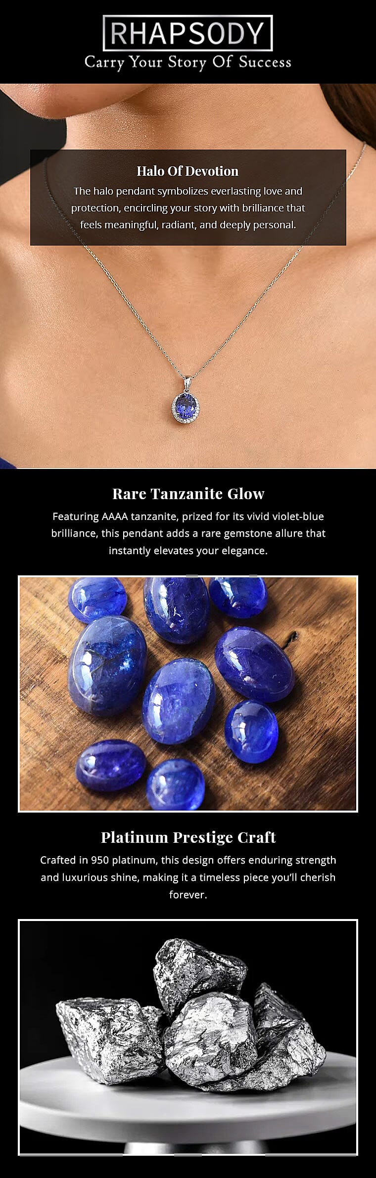 Certified & Appraised Rhapsody AAAA Tanzanite and E-F VS Diamond 3.33 ctw Pendant Necklace in 950 Platinum 20 Inches (Del. in 10-15 Days) Banner