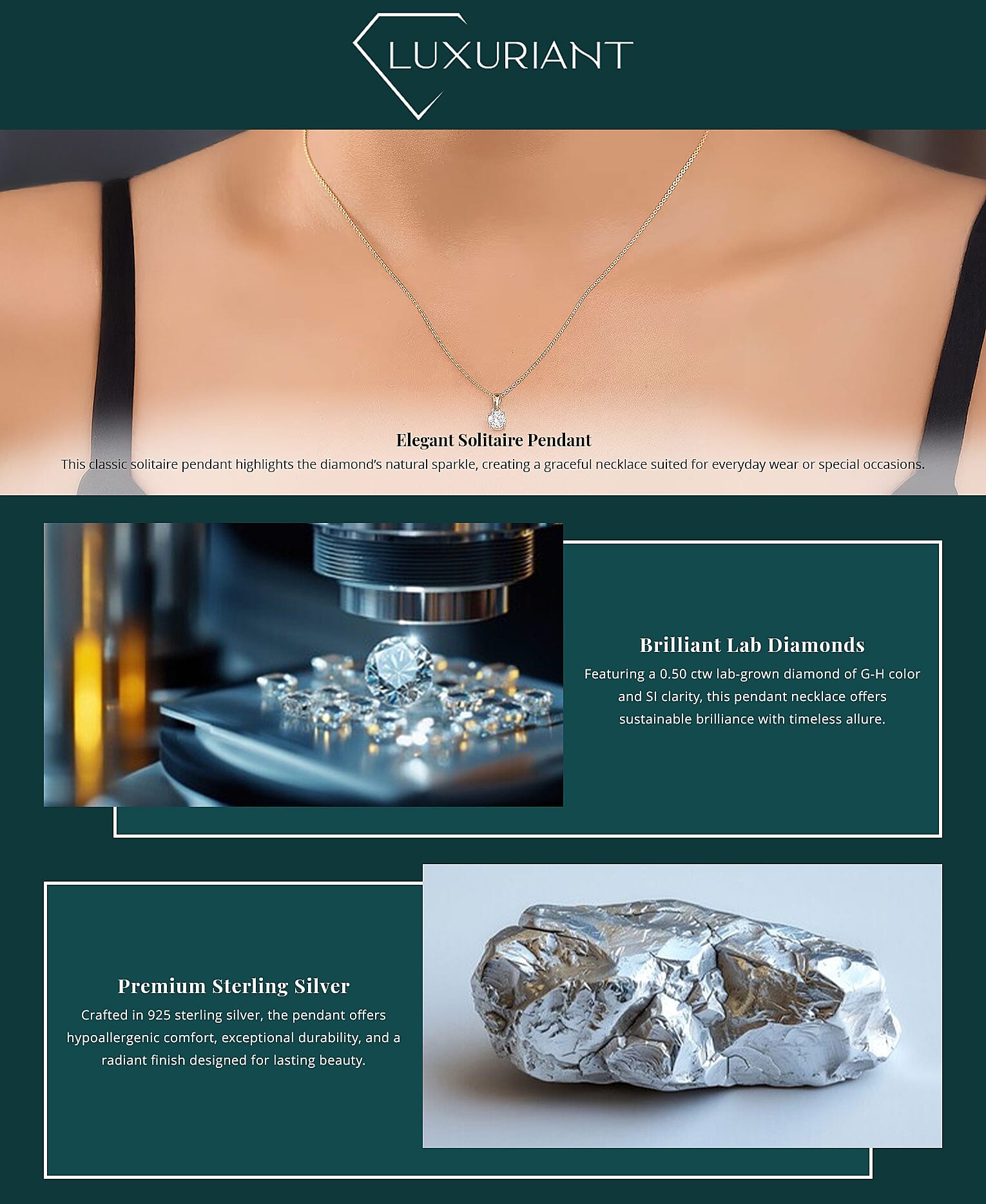 Luxuriant Lab Grown Diamond G-H SI 0.50 ctw Solitaire Pendant Necklace in 18K Vermeil Yellow Gold Over Sterling Silver 20 Inches Banner