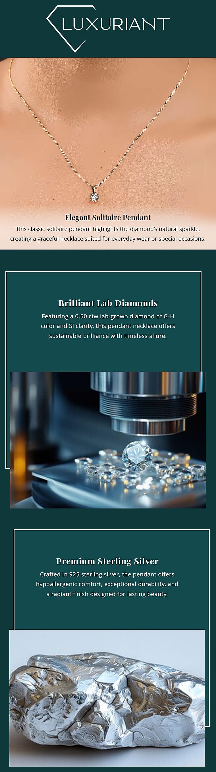 Luxuriant Lab Grown Diamond G-H SI 0.50 ctw Solitaire Pendant Necklace in 18K Vermeil Yellow Gold Over Sterling Silver 20 Inches Banner