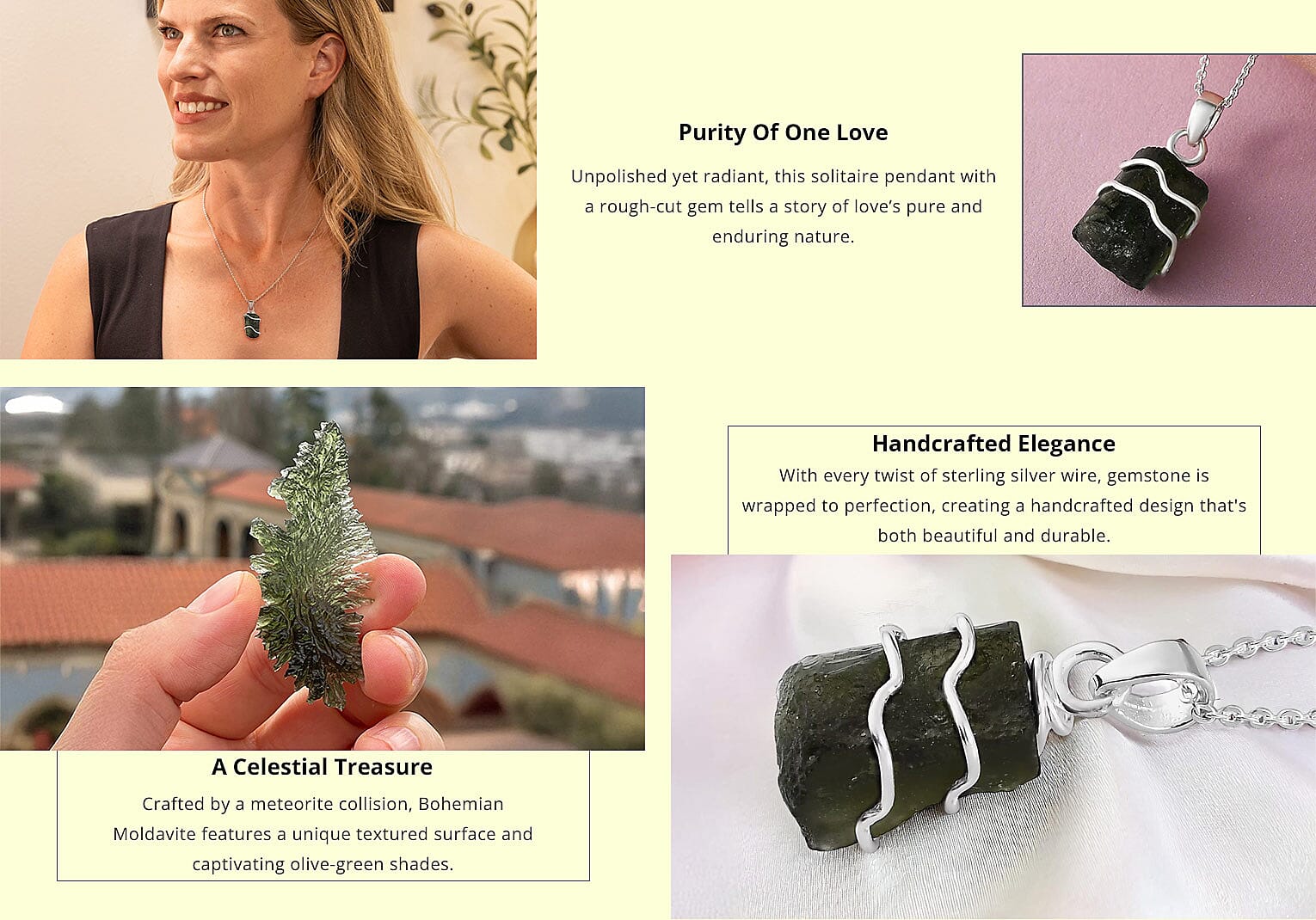 Rough Cut Bohemian Moldavite Solitaire Pendant Necklace in Platinum Over Sterling Silver Banner