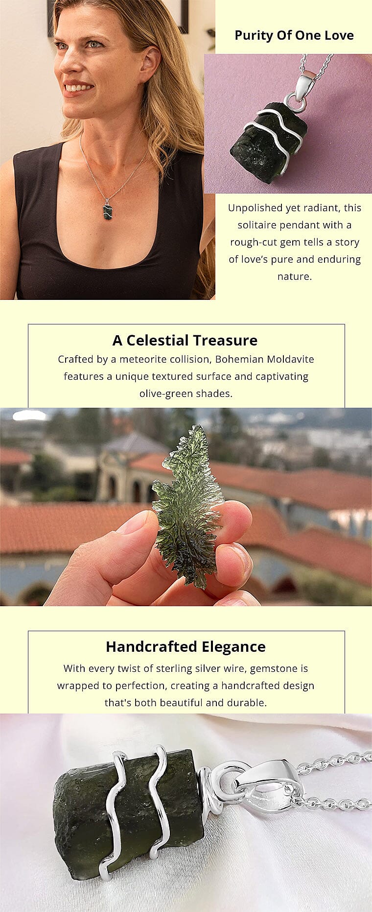 Rough Cut Bohemian Moldavite Solitaire Pendant Necklace in Platinum Over Sterling Silver Banner