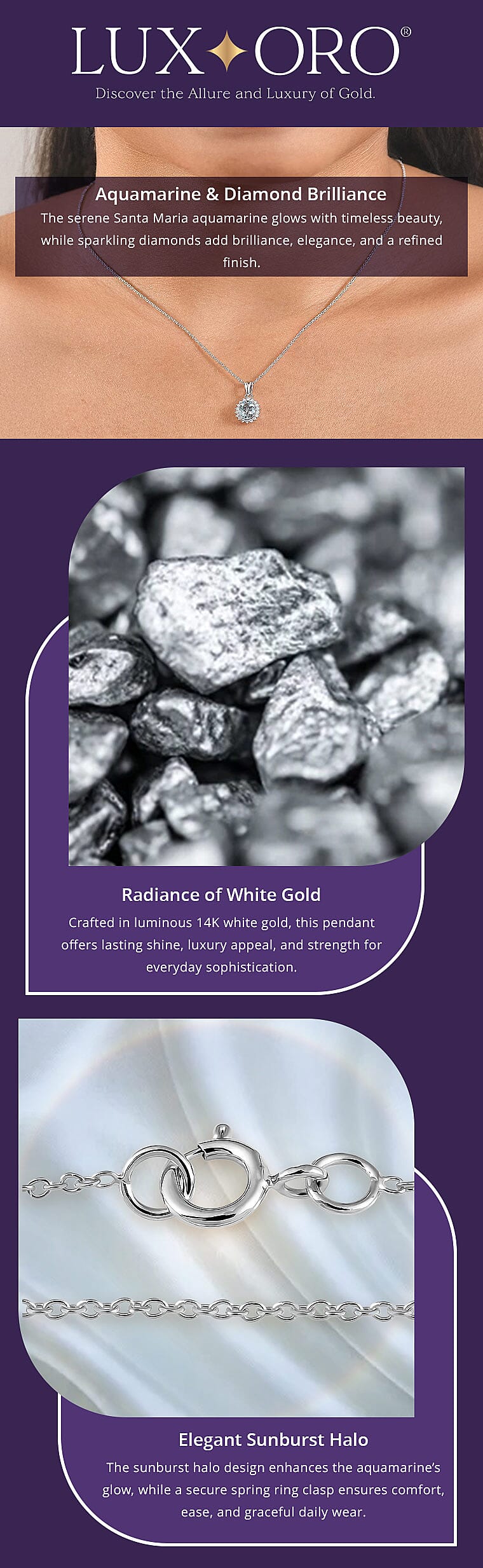 Certified & Appraised Luxoro AAA Santa Maria Aquamarine and G-H I2 Diamond 1.17 ctw Pendant Necklace in 14K White Gold 20 Inches Banner