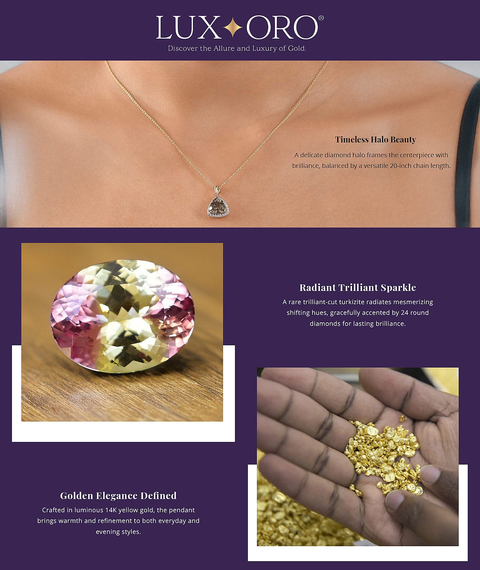 Certified & Appraised Luxoro AAA Turkizite and G-H I2 Diamond 3.35 ctw Pendant Necklace in 14K Yellow Gold 20 Inches Banner