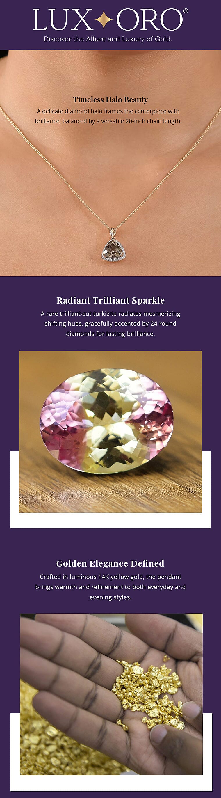 Certified & Appraised Luxoro AAA Turkizite and G-H I2 Diamond 3.35 ctw Pendant Necklace in 14K Yellow Gold 20 Inches Banner