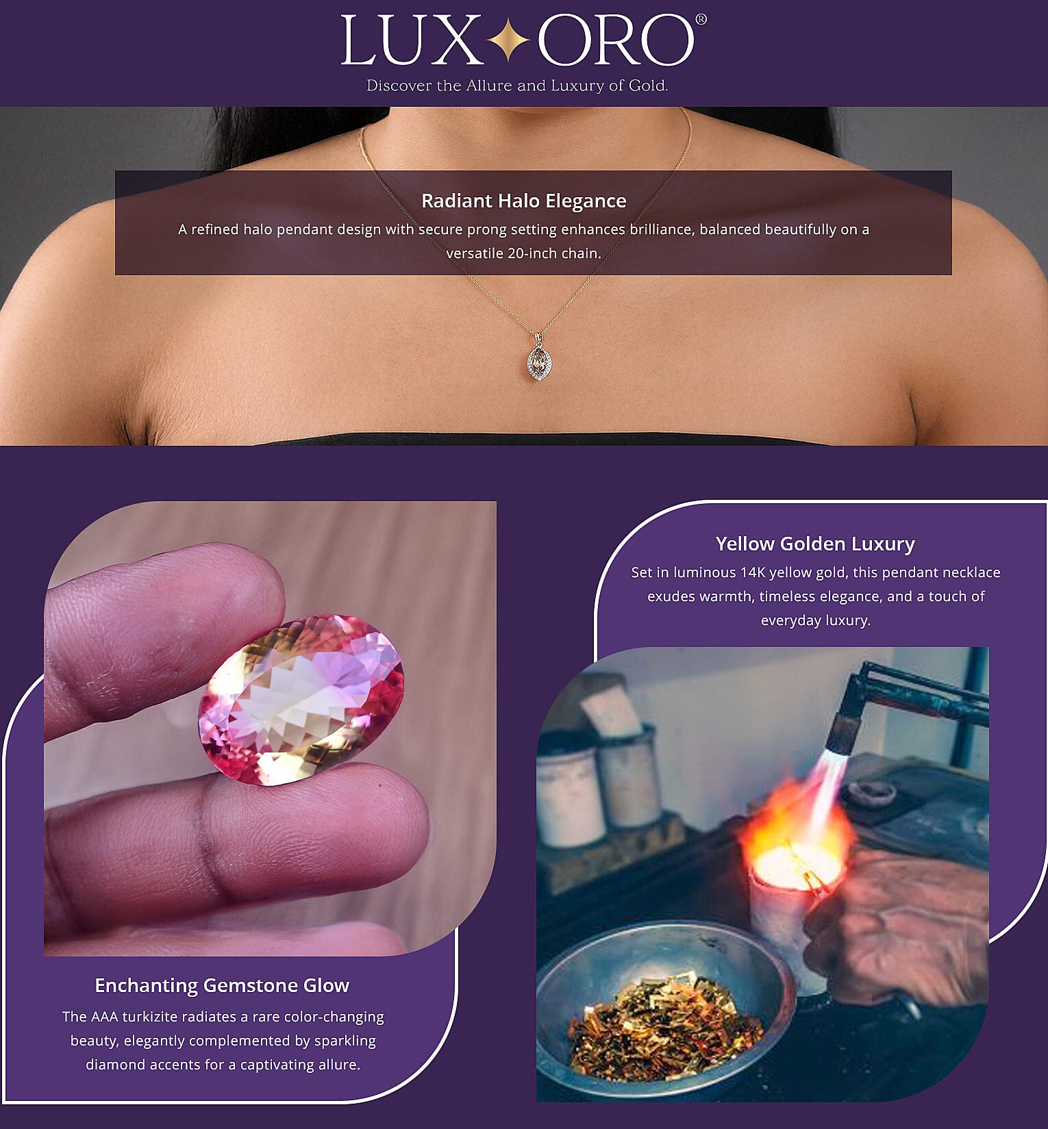 Certified & Appraised Luxoro AAA Turkizite and G-H I2 Diamond 2.57 ctw Pendant Necklace in 14K Yellow Gold 20 Inches Banner