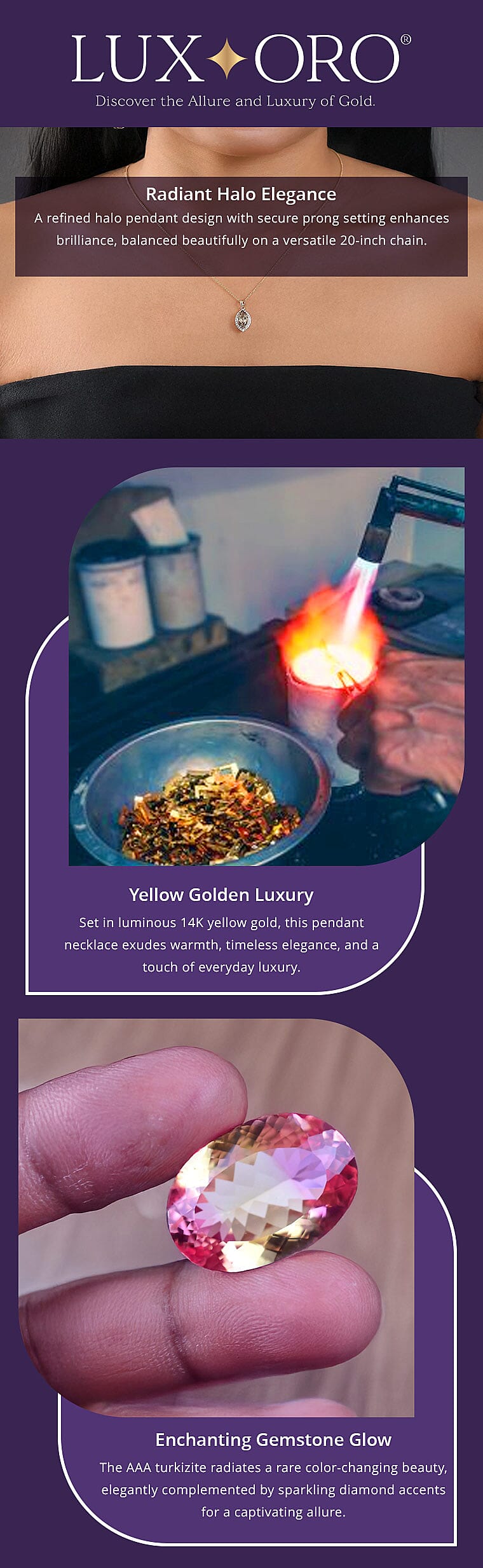 Certified & Appraised Luxoro AAA Turkizite and G-H I2 Diamond 2.57 ctw Pendant Necklace in 14K Yellow Gold 20 Inches Banner