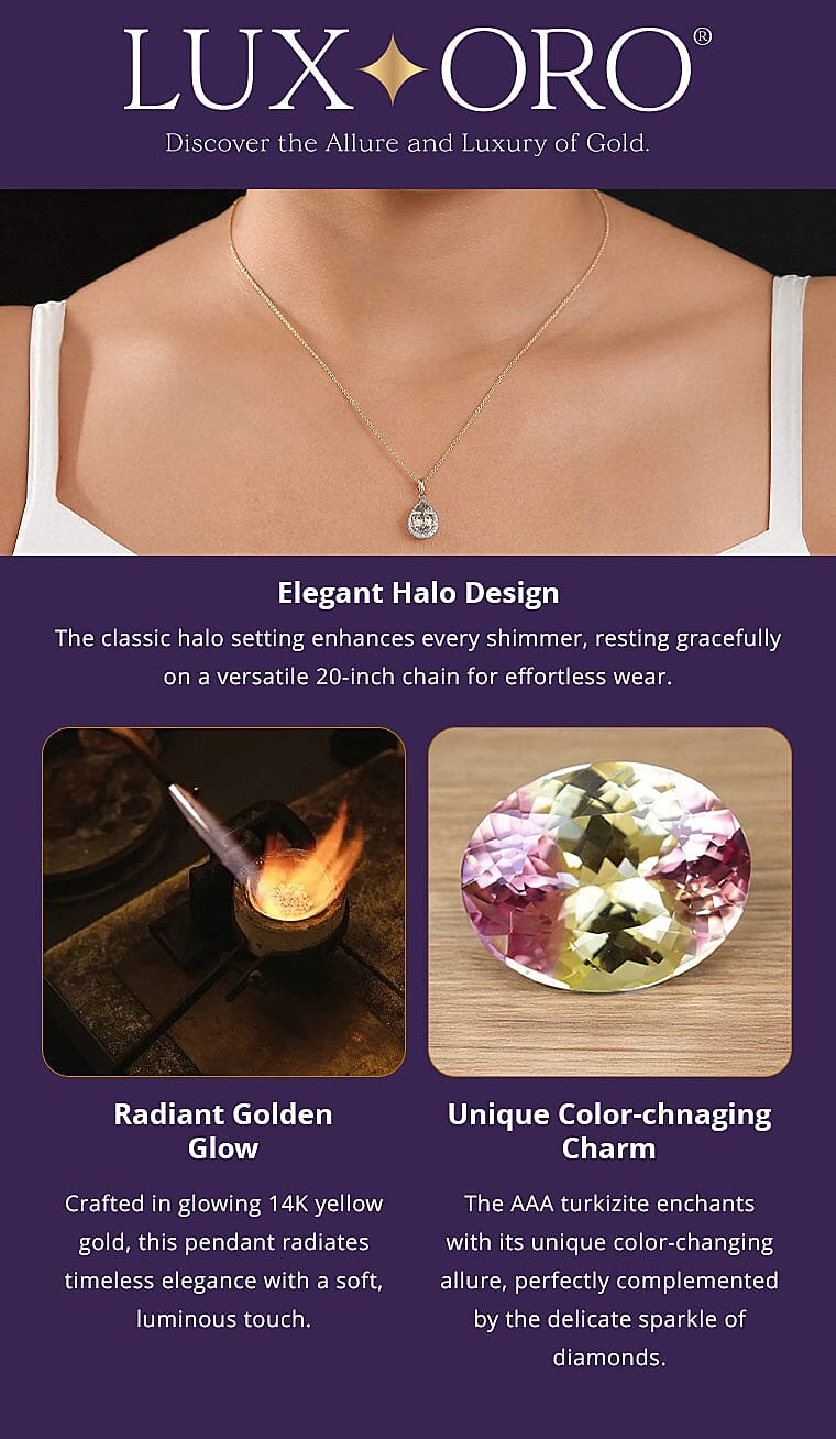 Certified & Appraised Luxoro AAA Turkizite and G-H I2 Diamond 2.57 ctw Pendant Necklace in 14K Yellow Gold 20 Inches Banner