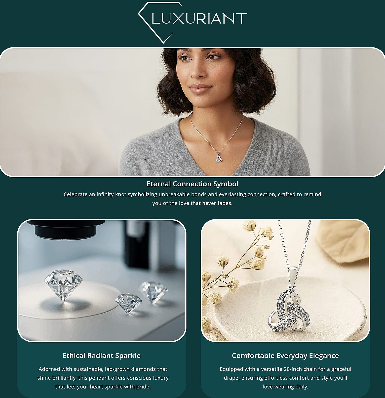 Luxuriant Lab Grown Diamond G-H SI 0.50 ctw Knot Pendant Necklace in Rhodium Over Sterling Silver 20 Inches Banner