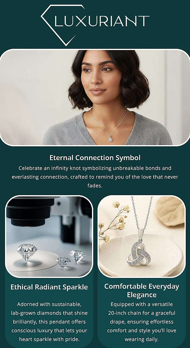 Luxuriant Lab Grown Diamond G-H SI 0.50 ctw Knot Pendant Necklace in Rhodium Over Sterling Silver 20 Inches Banner