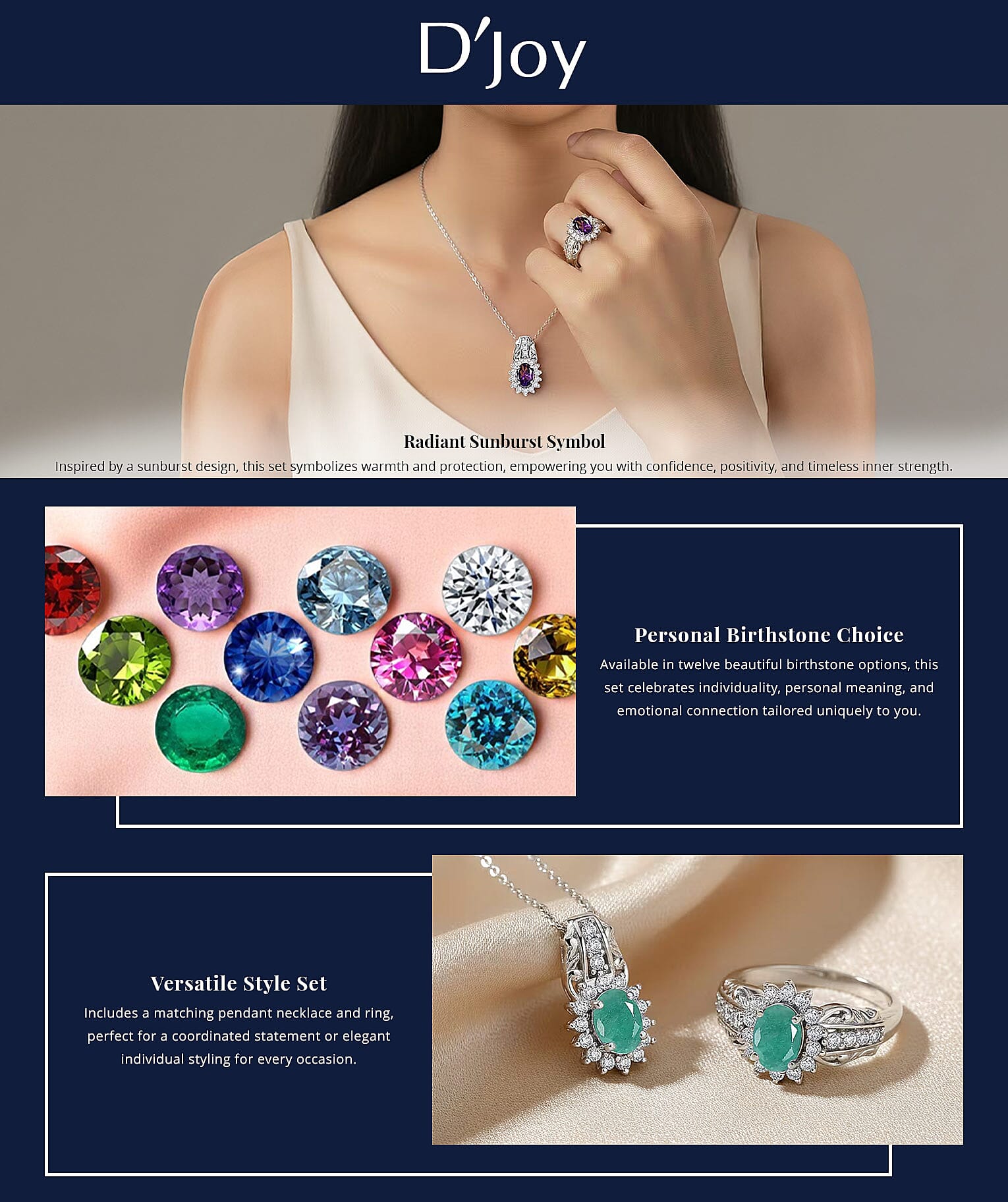 D'Joy African Amethyst, White Zircon Ring , Pendant Necklace (20 Inches) in Rhodium Over Sterling Silver 2.50 ctw Banner