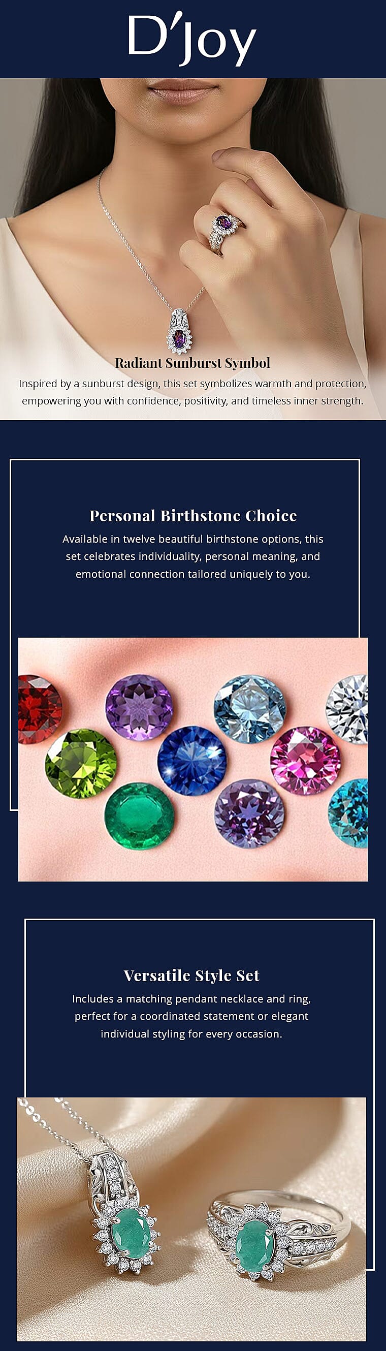 D'Joy African Amethyst, White Zircon Ring , Pendant Necklace (20 Inches) in Rhodium Over Sterling Silver 2.50 ctw Banner