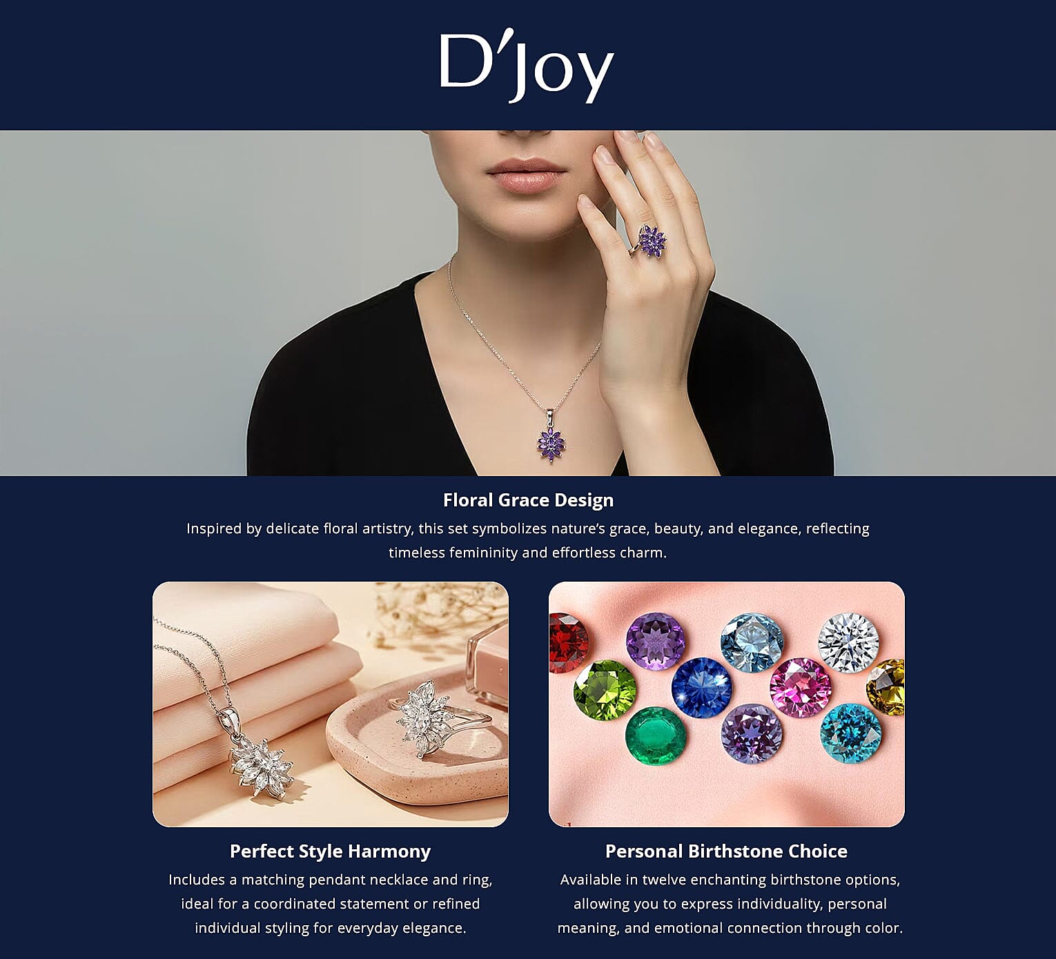 D'Joy African Amethyst 2.00 ctw Ring , and Pendant Necklace 20 Inches in Rhodium Over Sterling Silver Banner