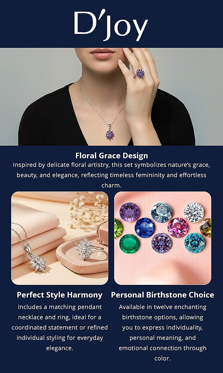 D'Joy African Amethyst 2.00 ctw Ring , and Pendant Necklace 20 Inches in Rhodium Over Sterling Silver Banner