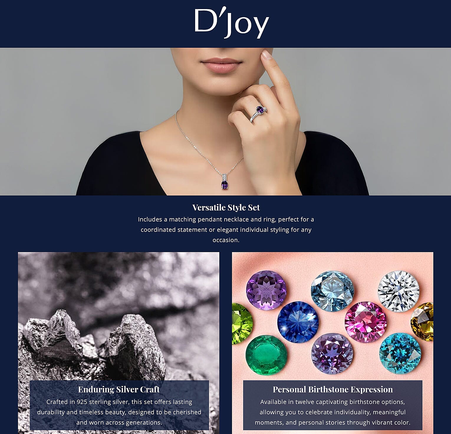 D'Joy African Amethyst, White Zircon Ring , Pendant Necklace (20 Inches) in Rhodium Over Sterling Silver 1.90 ctw Banner