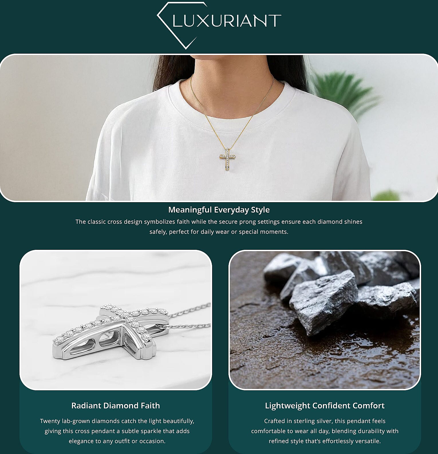 Luxuriant Lab Grown Diamond G-H SI 0.50 ctw Timeless Cross Pendant Necklace in Vermeil Yellow Gold Over Sterling Silver 20 Inches Banner