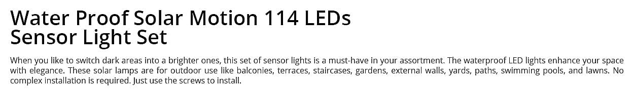 Water Proof Solar Motion 114 LEDs Sensor Light Set Banner