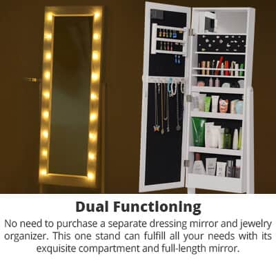 Lockable/Not Bedroom Jewelry Cabinet Armoires Dressing Mirror+18 LED Warm Yellow 