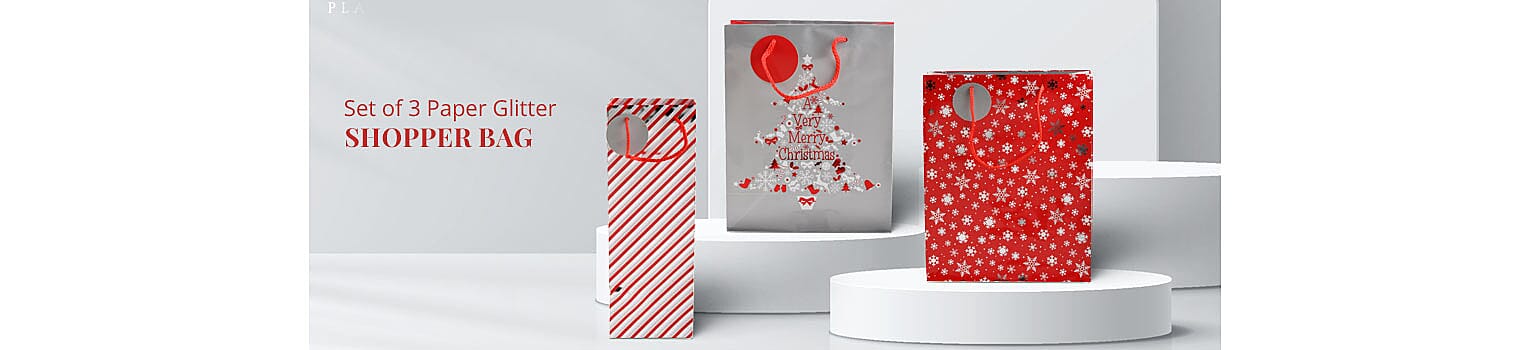 Set of 3 Paper Glitter Shopper Bag Banner