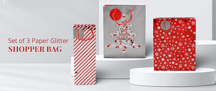 Set of 3 Paper Glitter Shopper Bag Banner