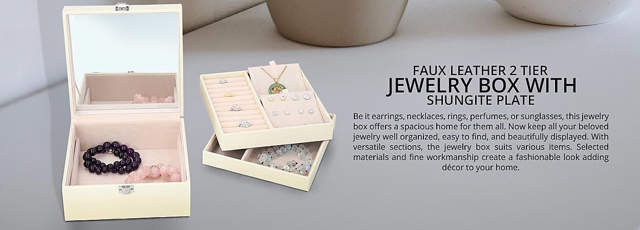 Faux Leather 2 Tier Jewelry Box with Shungite Plate Banner