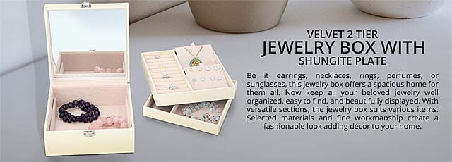 Faux Leather 2 Tier Jewelry Box with Shungite Plate Banner