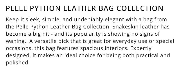Pelle Python Leather Bag Collection