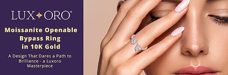 Luxoro Moissanite Openable Bypass Ring in 10K Gold Banner