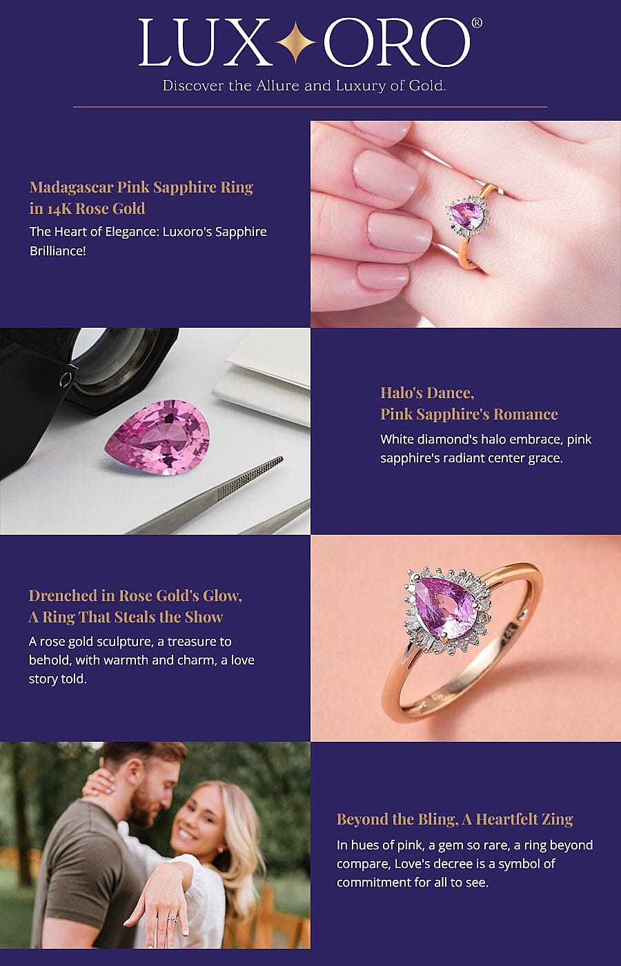 Luxoro AAA Madagascar Pink Sapphire Ring in 14K Rose Gold Banner