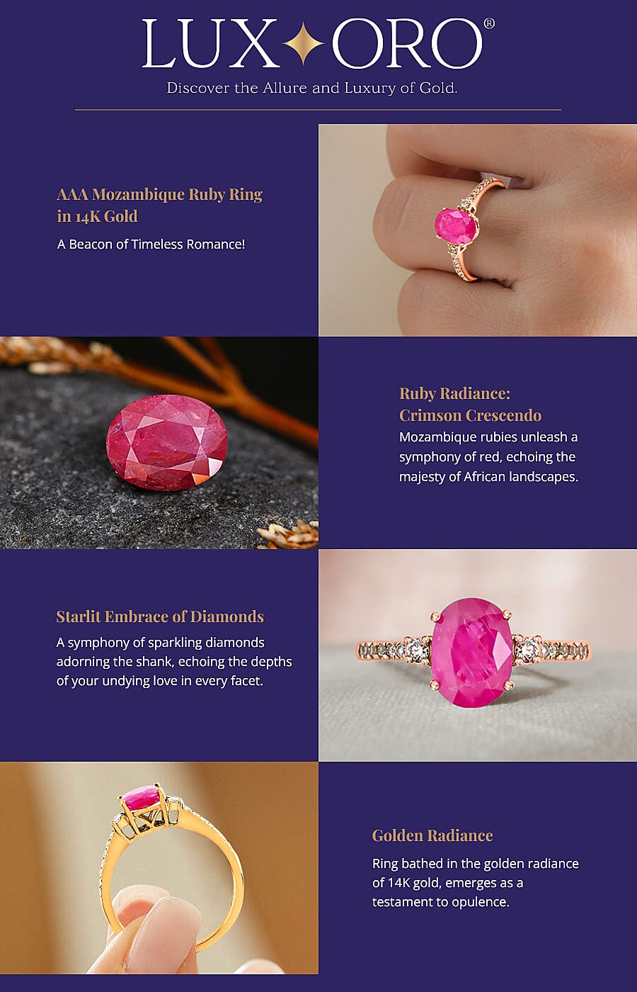 Luxoro AAA Mozambique Ruby Ring in 14K Gold Banner