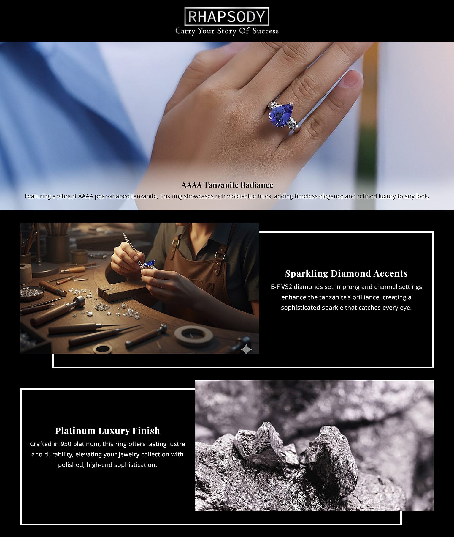 Rhapsody 950 Platinum AAAA Tanzanite and Diamond Ring , Tanzanite Ring, Diamond Accents, Platinum Ring 9.50 Grams 6.10 ctw Banner