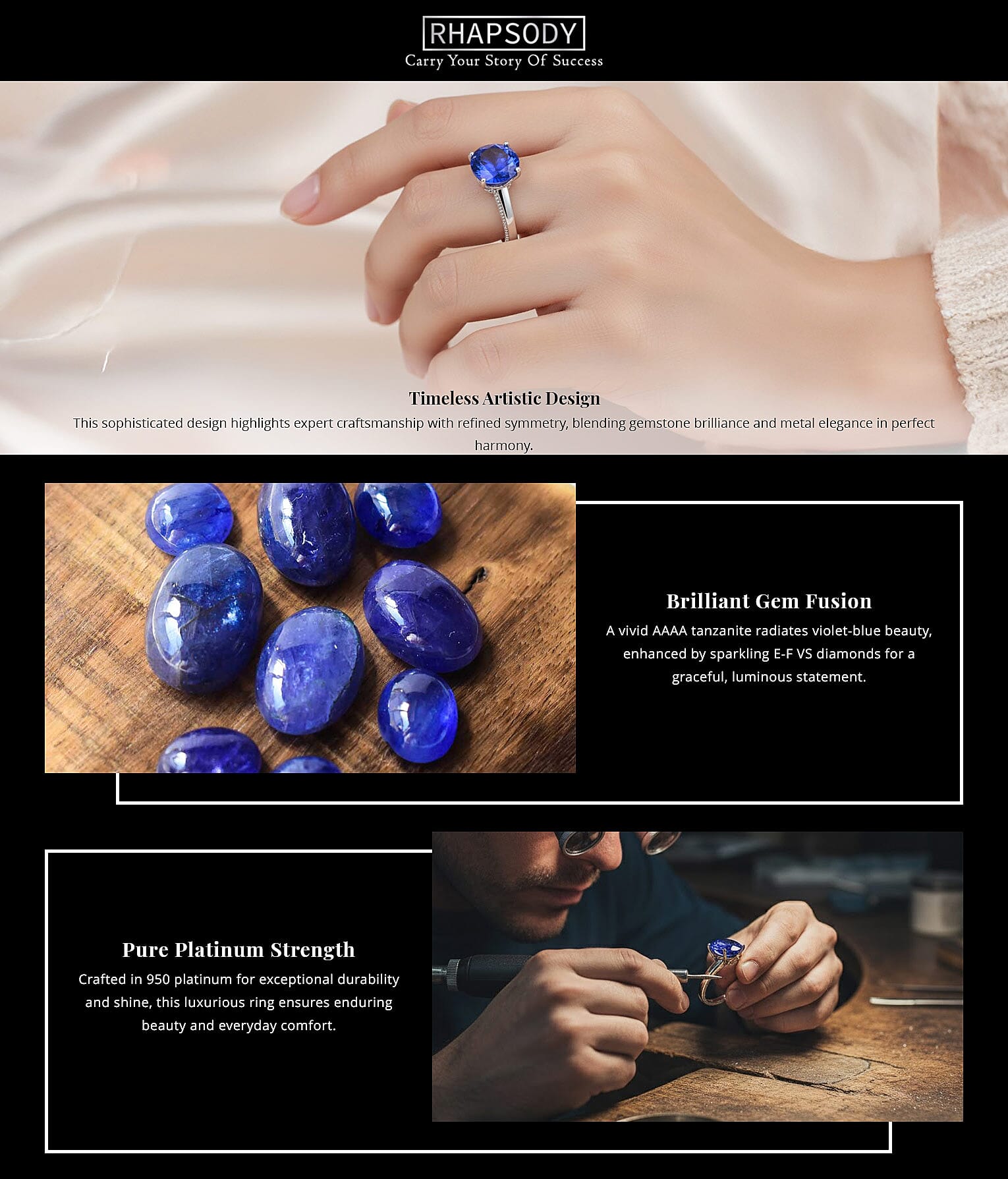 Certified Rhapsody 950 Platinum AAAA Tanzanite and E-F VS Diamond Ring 6.10 Grams 4.25 ctw Banner