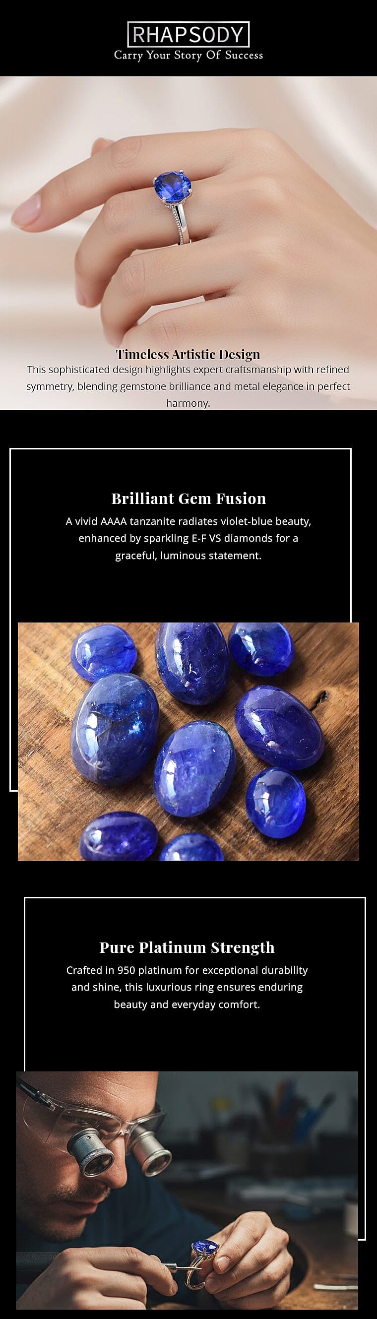 Certified Rhapsody 950 Platinum AAAA Tanzanite and E-F VS Diamond Ring 6.10 Grams 4.25 ctw Banner